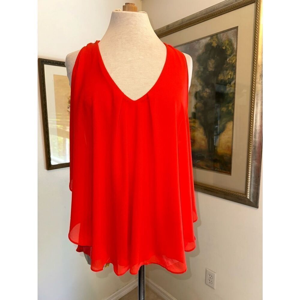 VENUS Red V-Neck Sleeveless Flowing Chiffon Front/ Racerback Top Size Small
